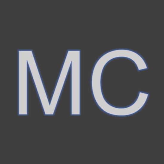 White 'MC' logo on a black background