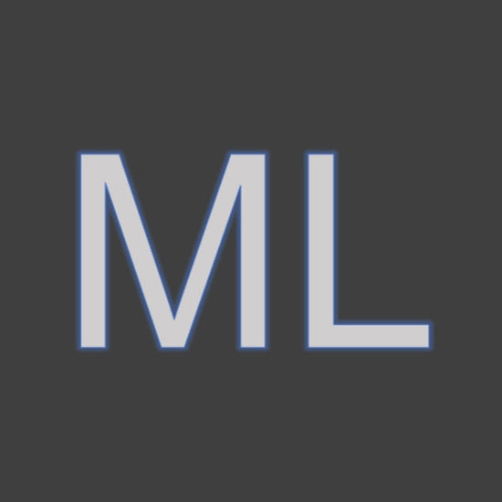 White 'ML' letters on a black background