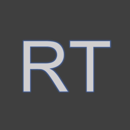 Two letters 'RT' in white on a black background